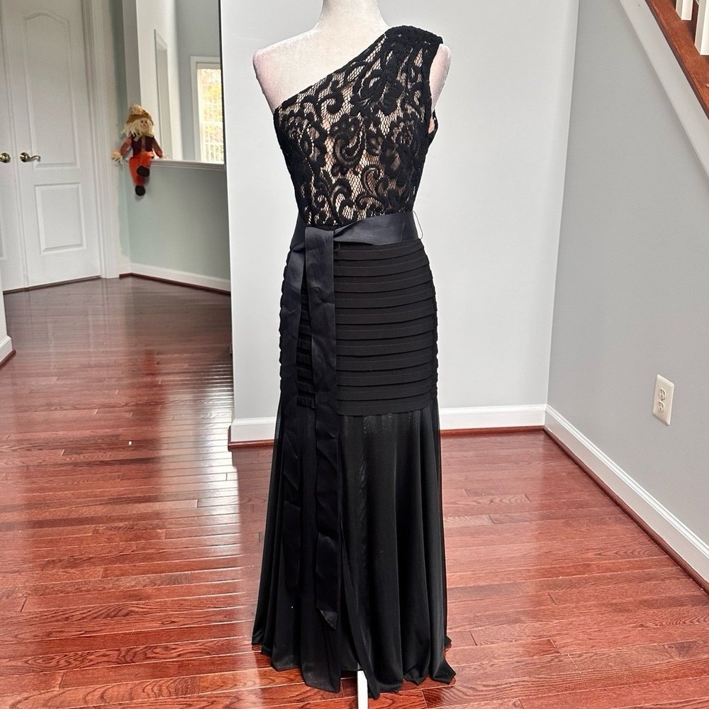Vintage Betsy & Adam Sheer Layered Tiered One Shoulder Black Lace Gown Dress 12p - Picture 2 of 10